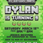 Minecraft birthday party invitations